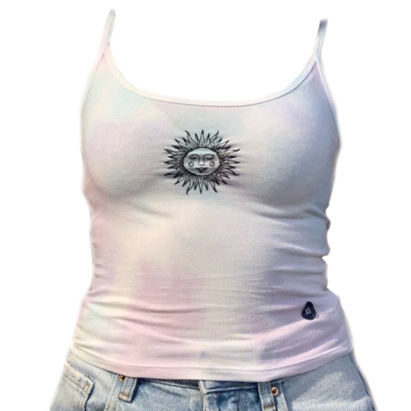 Hollister Tops - Hollister Tie Die Crop Cami Tank Top with Sun Face Embroidered
